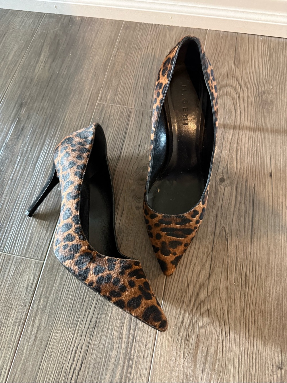 M Gemi Pony Hair Leopard Print Pointed Toe Pumps Size 38